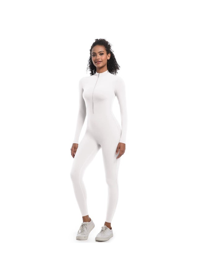 general Solid-color high-elastic half-open zipper tight long yoga suit for fitness, running and sports, one-piece garment - Image 1